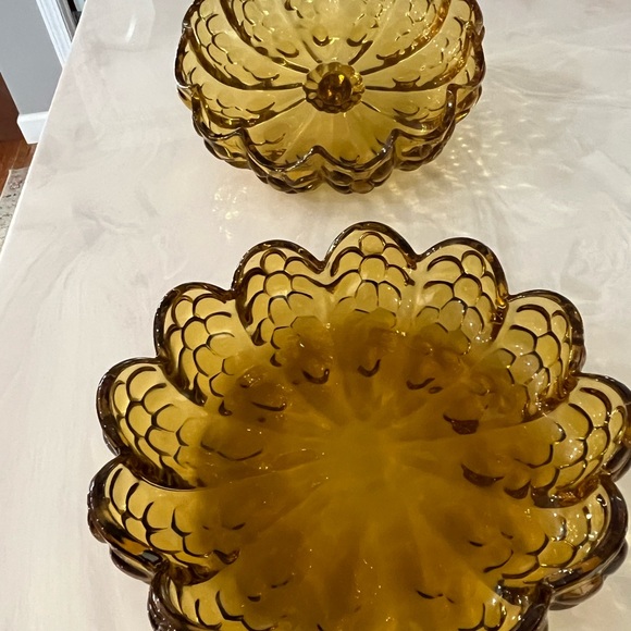 Cracker Barrel Amber glass 2 piece candy dish - Picture 6 of 13